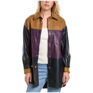 Badgley Mischka Vegan Leather Color Block Shacket Jacket Sz XL Soft Lightweight